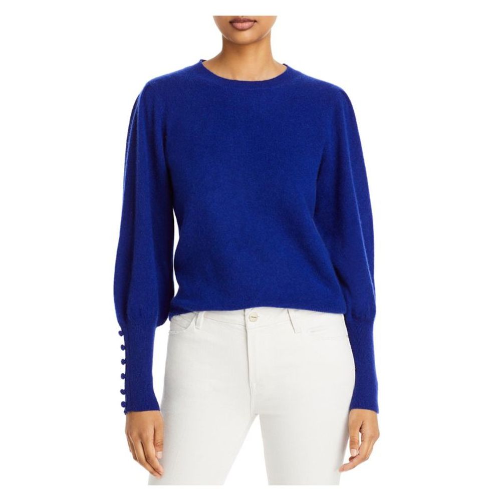 Designer Brand Womens Blue Cashmere Jewel Neck Wear To Work Sweater M